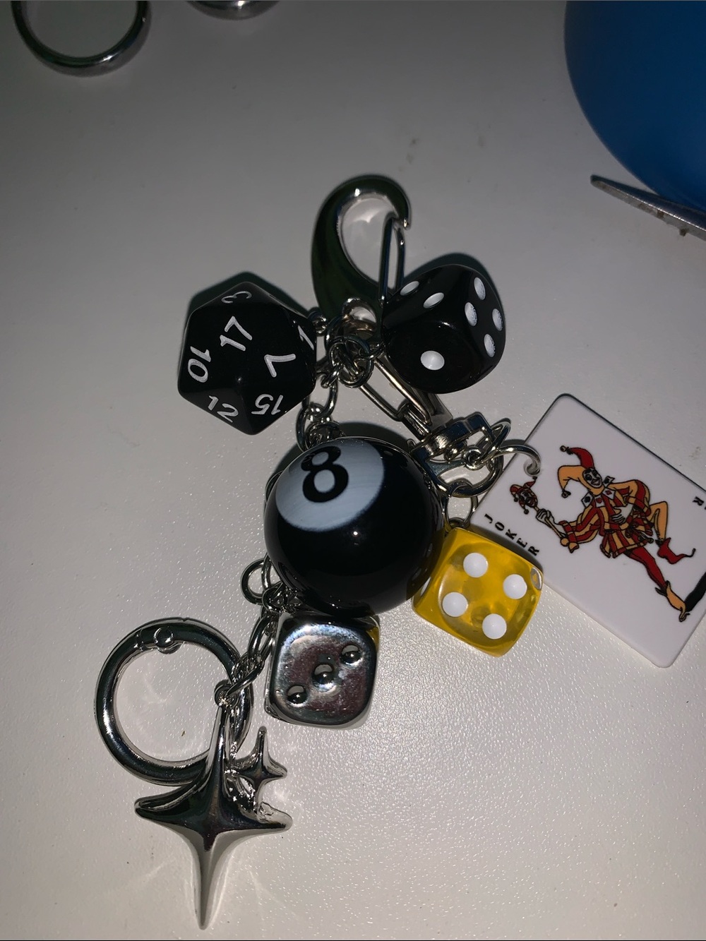 Playing card, 8 ball, dice purse/bag charm keychain